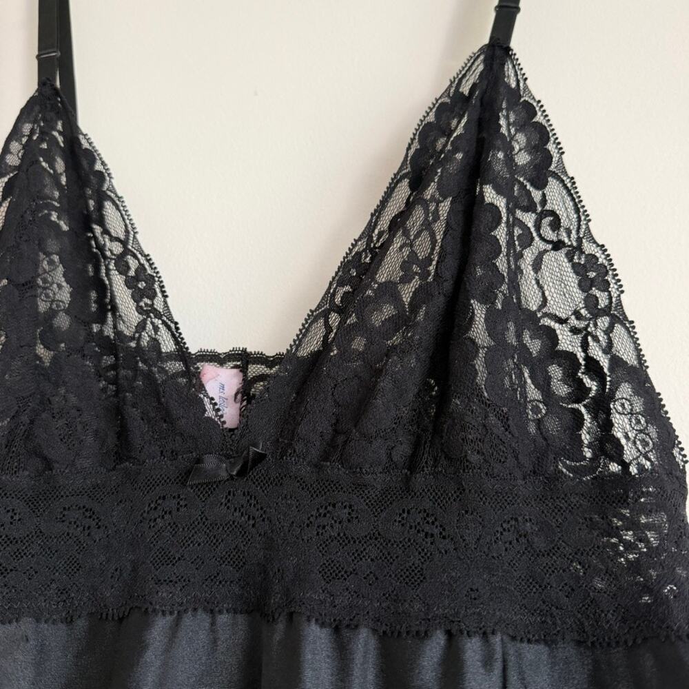 Vintage 80s Ms. Leslee Black Lace Chemise Nightgown Lingerie Size L Made In USA - Picture 3 of 7